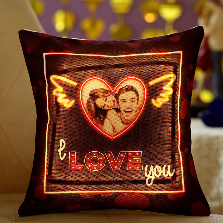 I Love You Personalised Led Cushion: Personalised Photo Cushions