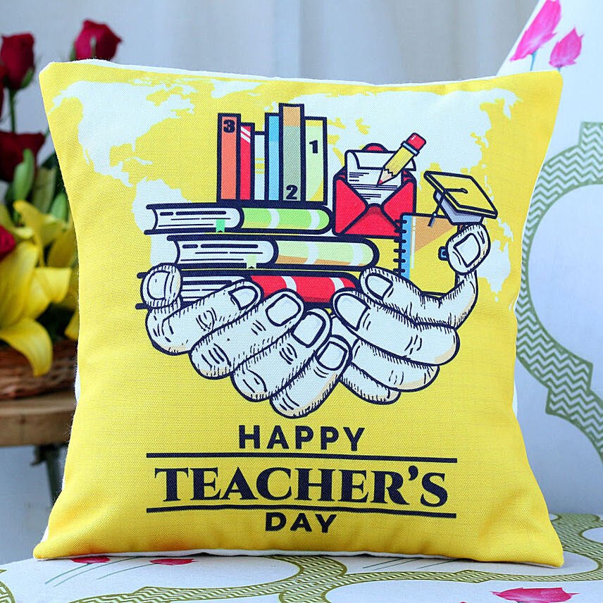 Imparting Knowledge Teachers Day Cushion: Customised Gifts For Teachers Day 