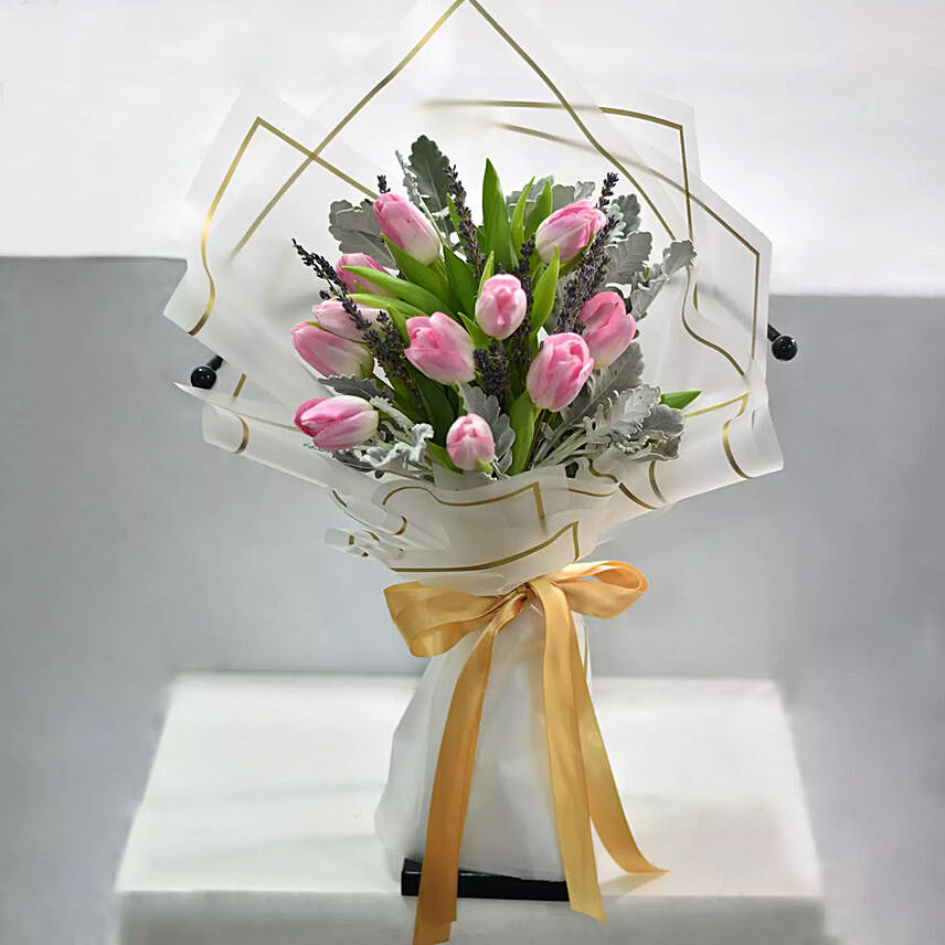 Pinkish Tulips Bouquet: women's day flowers