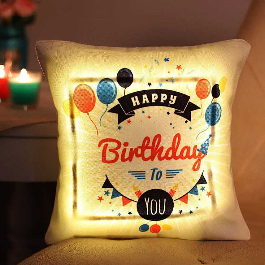 Happy Birthday Led Cushion: One Hour Personalised Gifts Delivery 