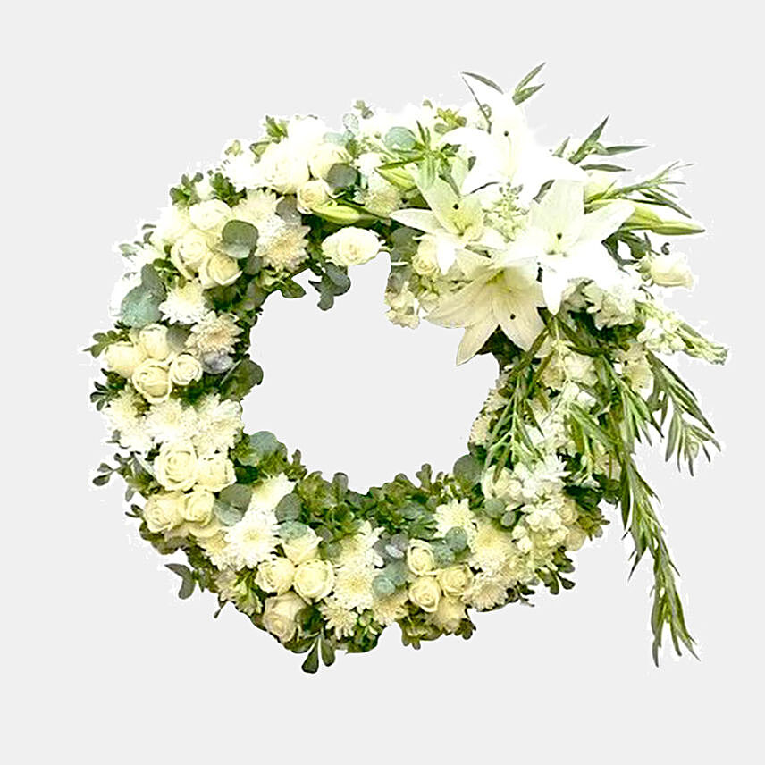 Everlasting White Floral Arrangement: Funeral Flowers