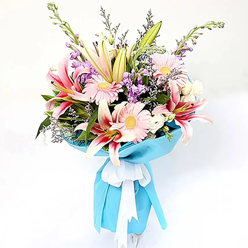 Sweet Gerberas And Lavender Flower Bouquet: Housewarming Gifts