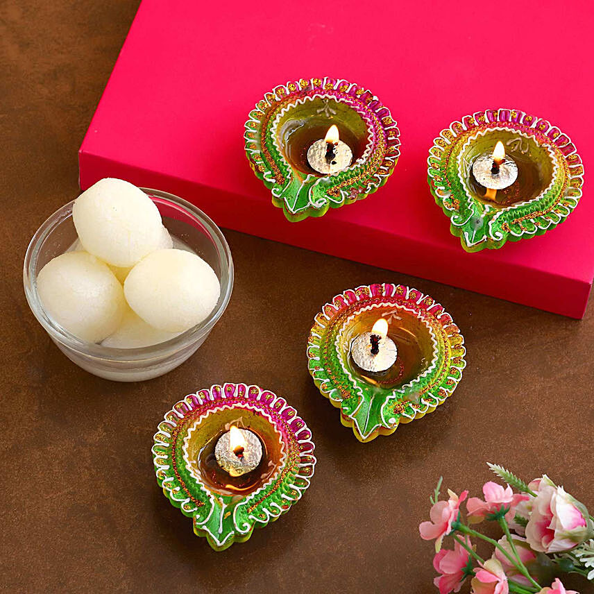 Diwali Floral Diyas With Rasgulla: Sweets 