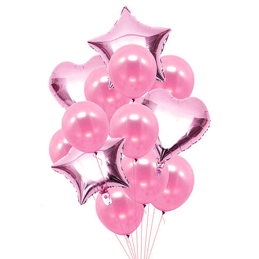 Heart N Star Shaped Pink Balloons: Balloon Bouquets