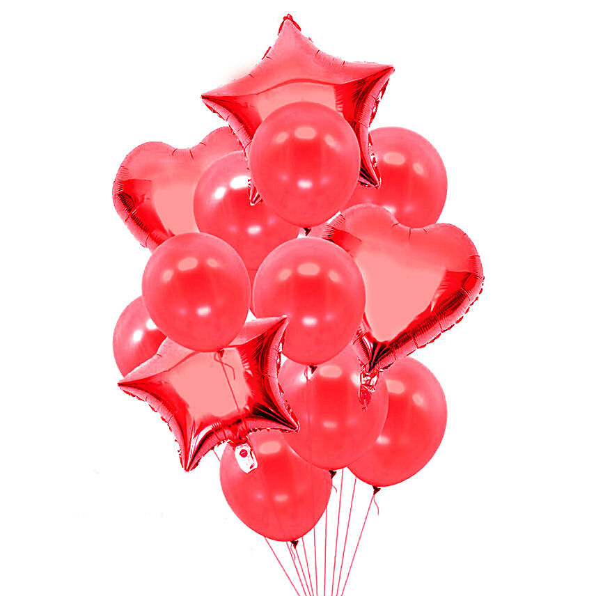 Romantic Heart N Star Shaped Red Balloons: Balloon Bouquet Delivery