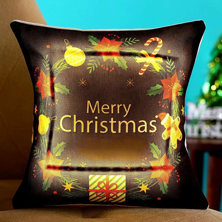 Exotic Xmas Wreath LED Cushion: Personalised Christmas Gifts