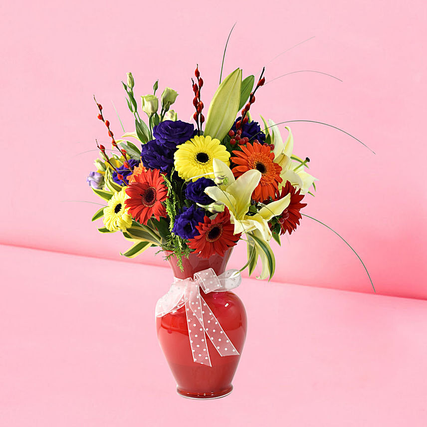 Vibrant Mixed Flowers Vase: CNY Flowers