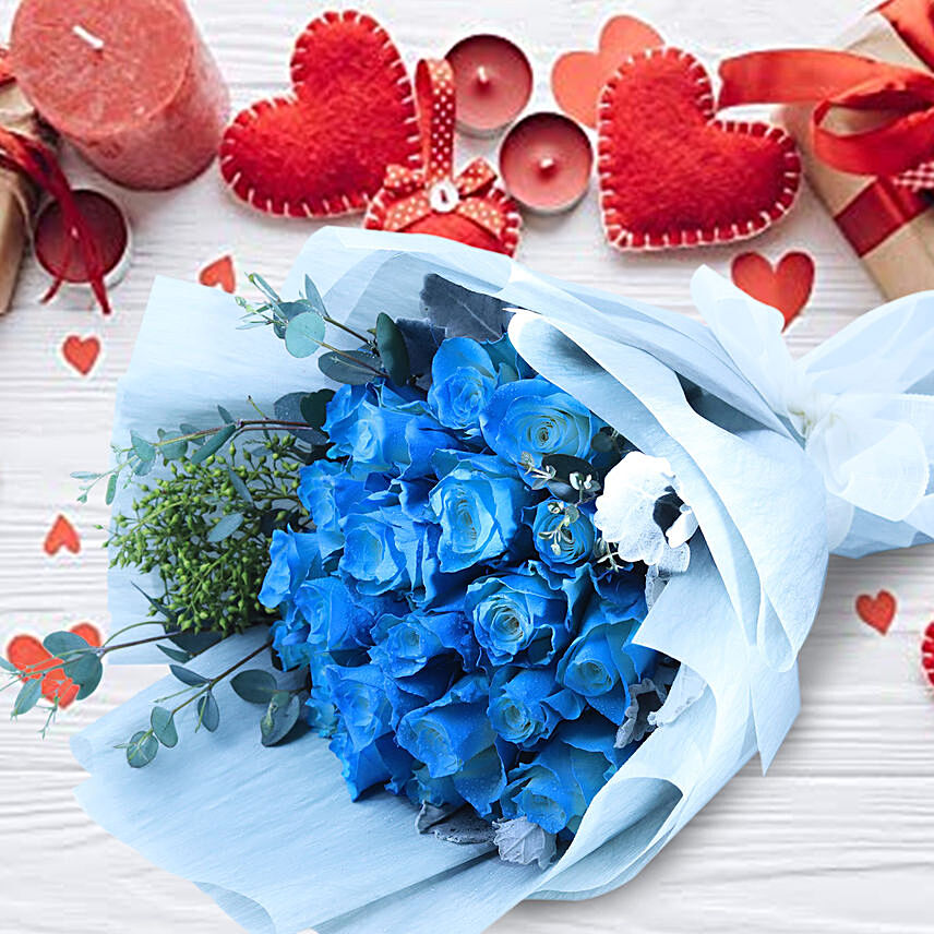 Floral Blue Roses Bouquet: Rose Bouquet For Birthday