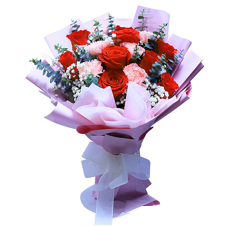 Rose & Carnation Bouquet For Love: Valentine Rose Delivery