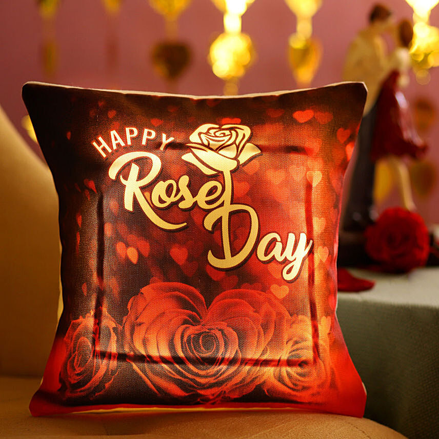 Rose Day Wishes Led Cushion: 