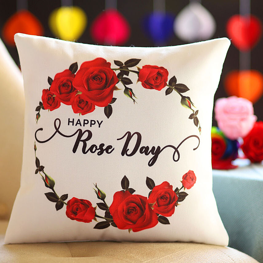 Beautiful Rose Day Wishes Cushion: Personalised Gifts Singapore