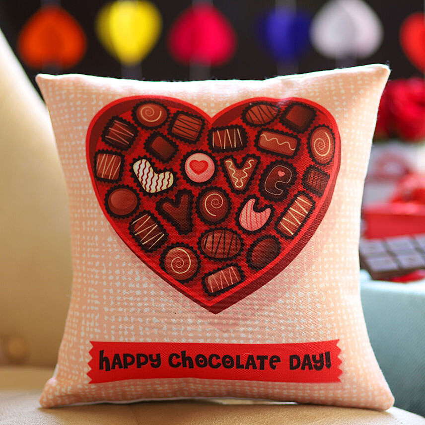 Happy Chocolate Day Greetings Printed Cushion: Chocolate Day Gifts