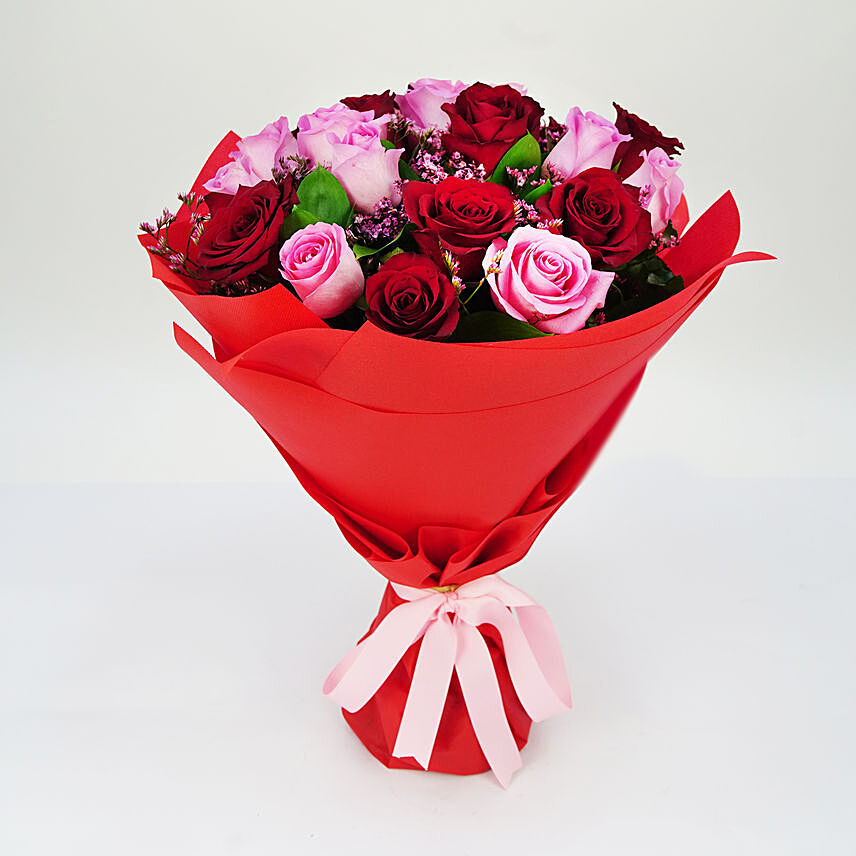 10 Pink & 10 Red Roses Bouquet: Valentine's Day Bouquet