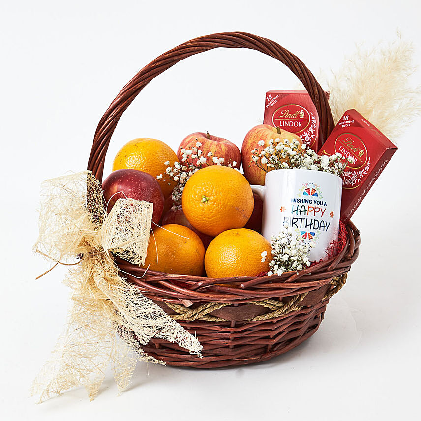 Fruits And Chocolates Birthday Delight: Birthday Basket Arrangement