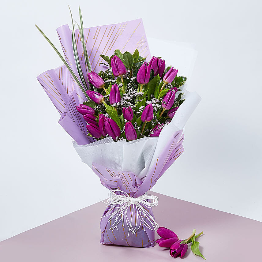 Purple Tulips Beauty Bouquet: Women's Day Gifts