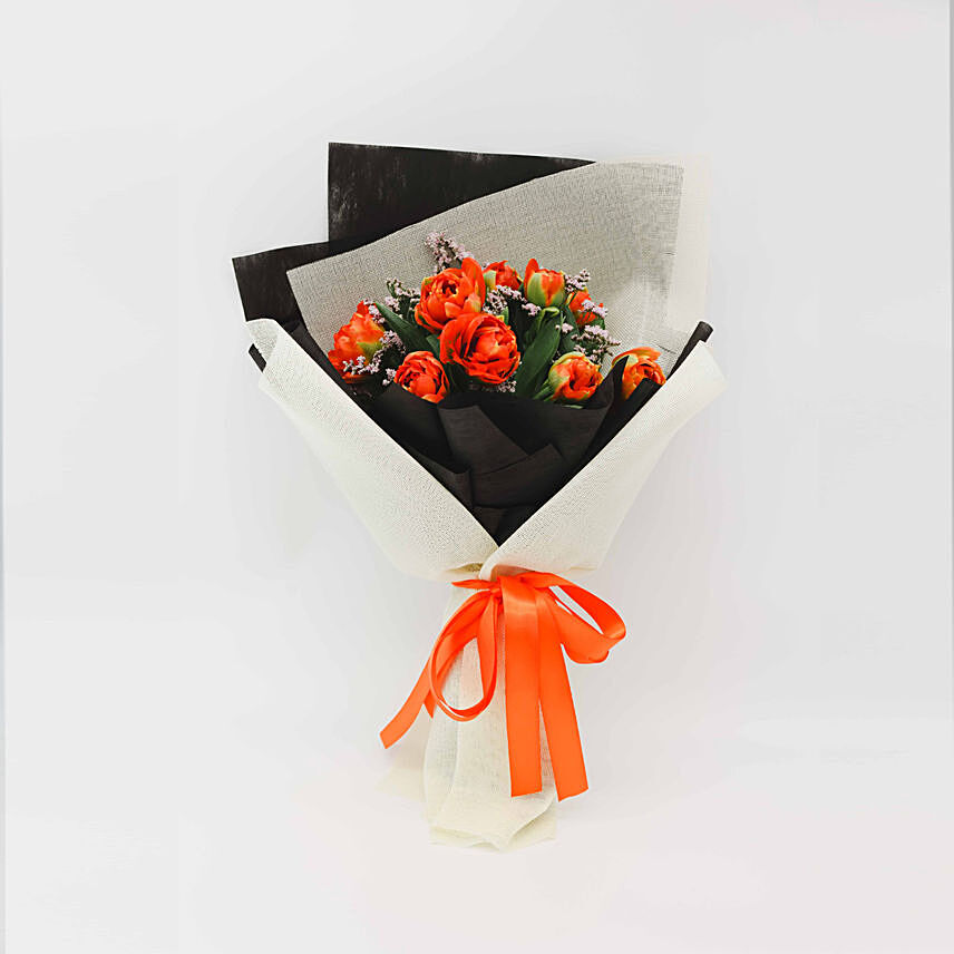 Striking Tulips & Caspier Bouquet: Orange Bouquets