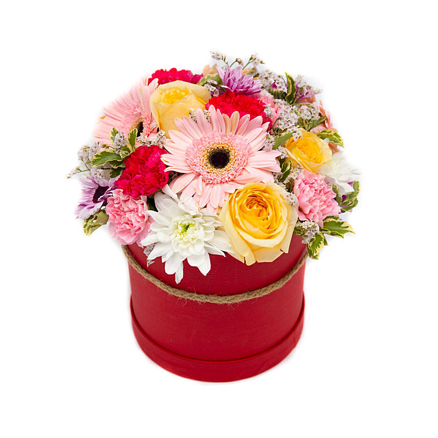 Vibrant Mixed Flowers Round Box: Flower Boxes Singapore