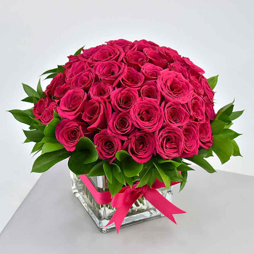 50 Dark Rose In A Vase: Women's Day Gifts