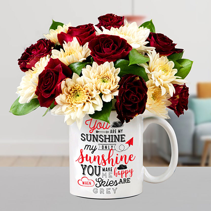 Blissful Mixed Flowers In Sunshine Mug: Flowers In A Mug
