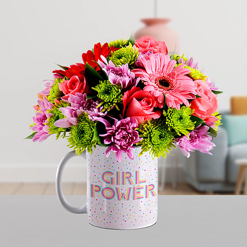 Heavenly Mixed Flowers In Girl Power Mug: Flowers In A Mug