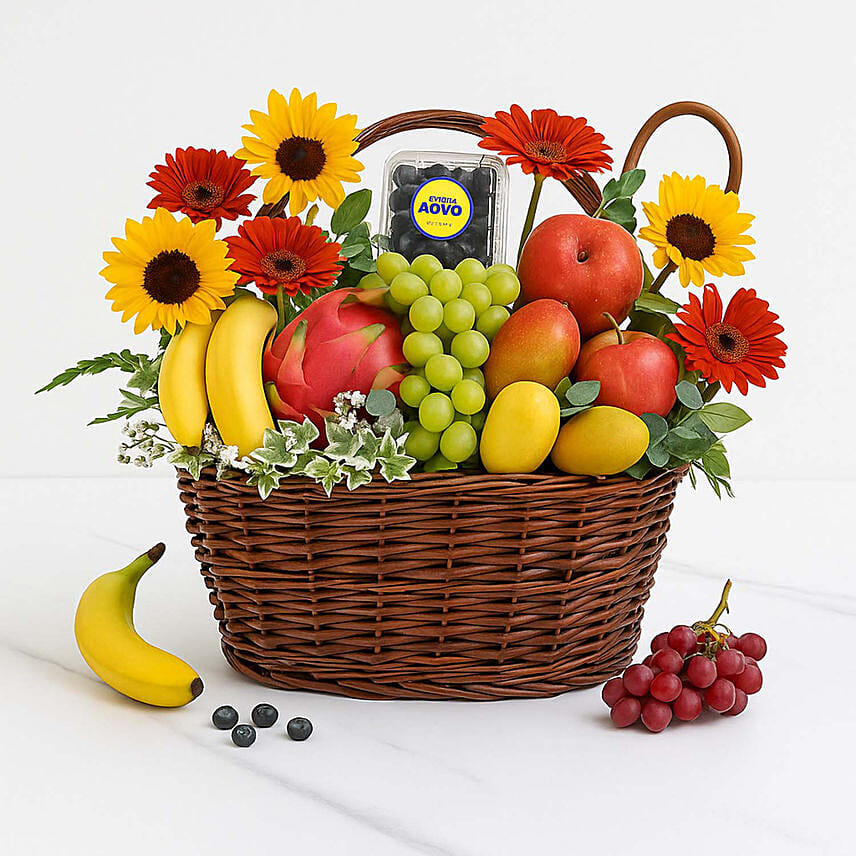 Exotic Fruits White Basket: Birthday Basket Arrangement