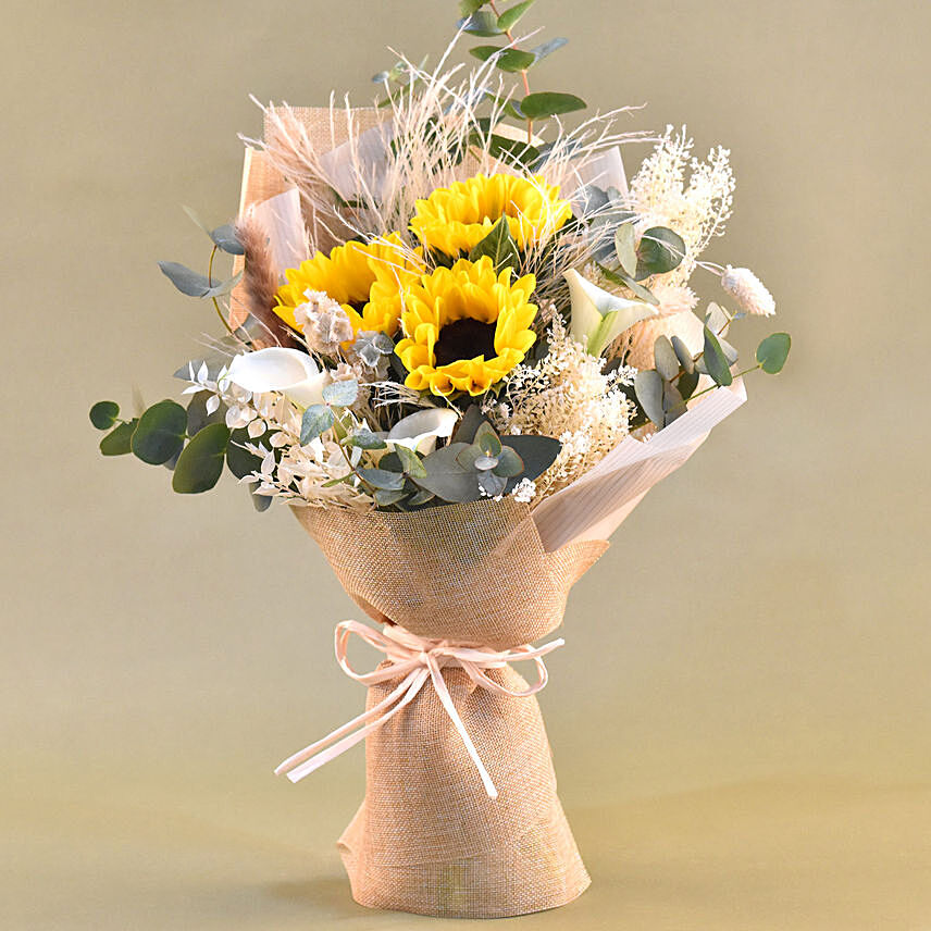 Cheerful Mixed Flowers Bouquet: Sunflower Arrangements
