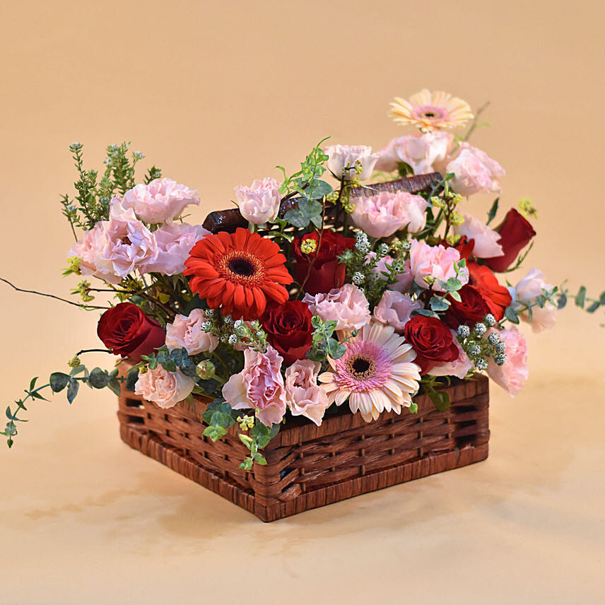 Heavenly Mixed Flowers Square Basket: Romantic Gifts