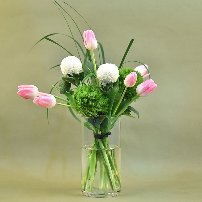 Pink Tulip Cylindrical Vase: Tulips Bouquet