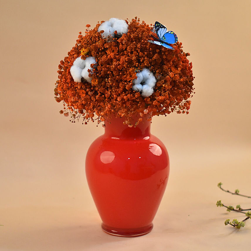 Red Baby Breath Oval Shaped Red Vase: Baby's Breath Bouquets