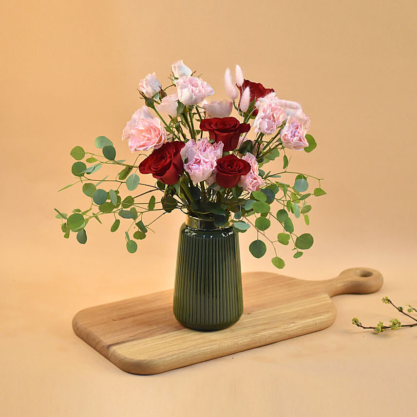 Red & Pink Roses Designer Vase: 520 Day Gifts