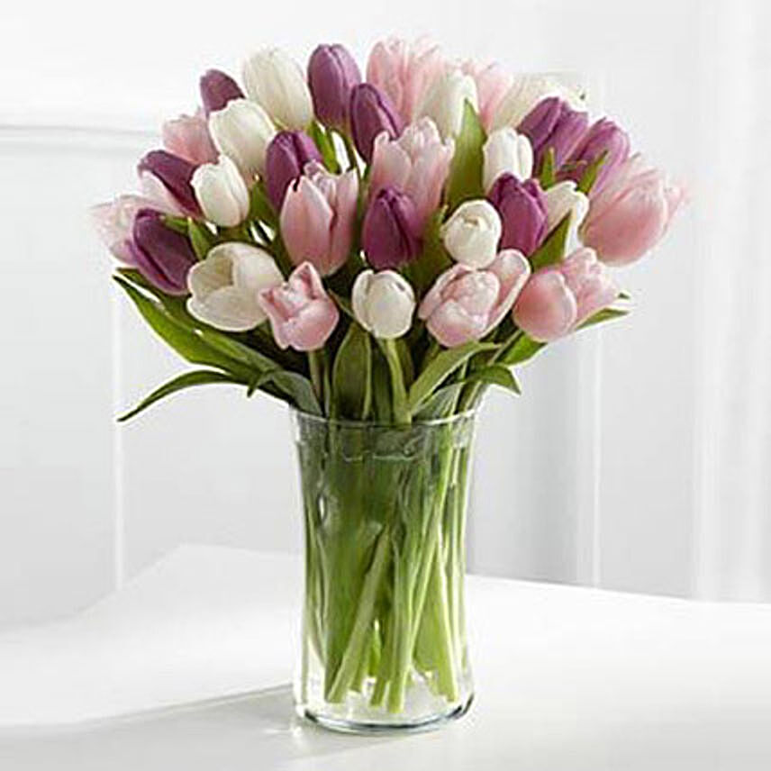Painted Skies Tulip Bouquet: Flower Arrangements in Vase