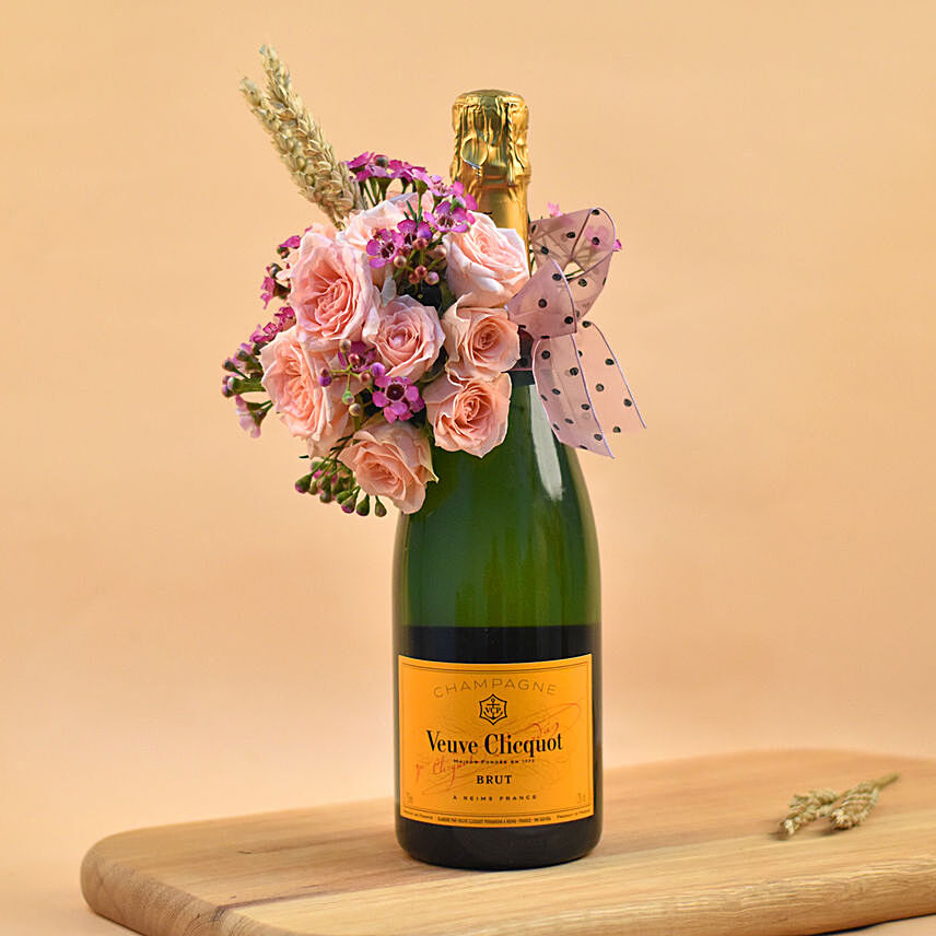 Champagne & Mixed Flowers Combo: White Day Flowers