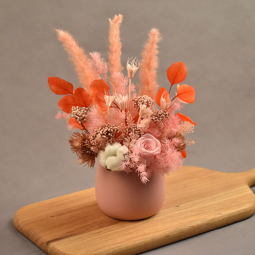 Enticing Mixed Preserved Flowers Designer Vase: Dried Flowers Singapore