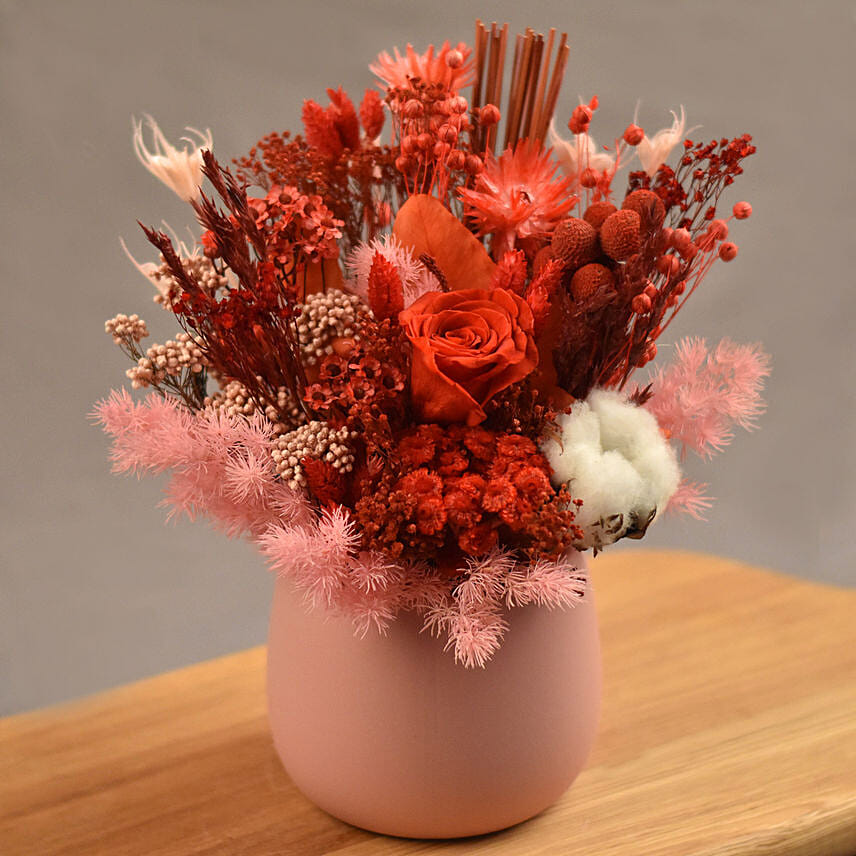 Ravishing Mixed Preserved Flowers Designer Vase: Premium Flowers