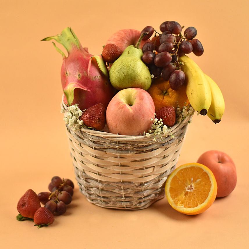 Assorted Healthy Fruits Willow Basket: Wellness Hampers