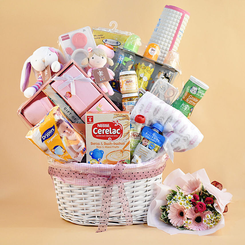 Oval Willow Basket Baby Hamper: Newborn Baby Gifts