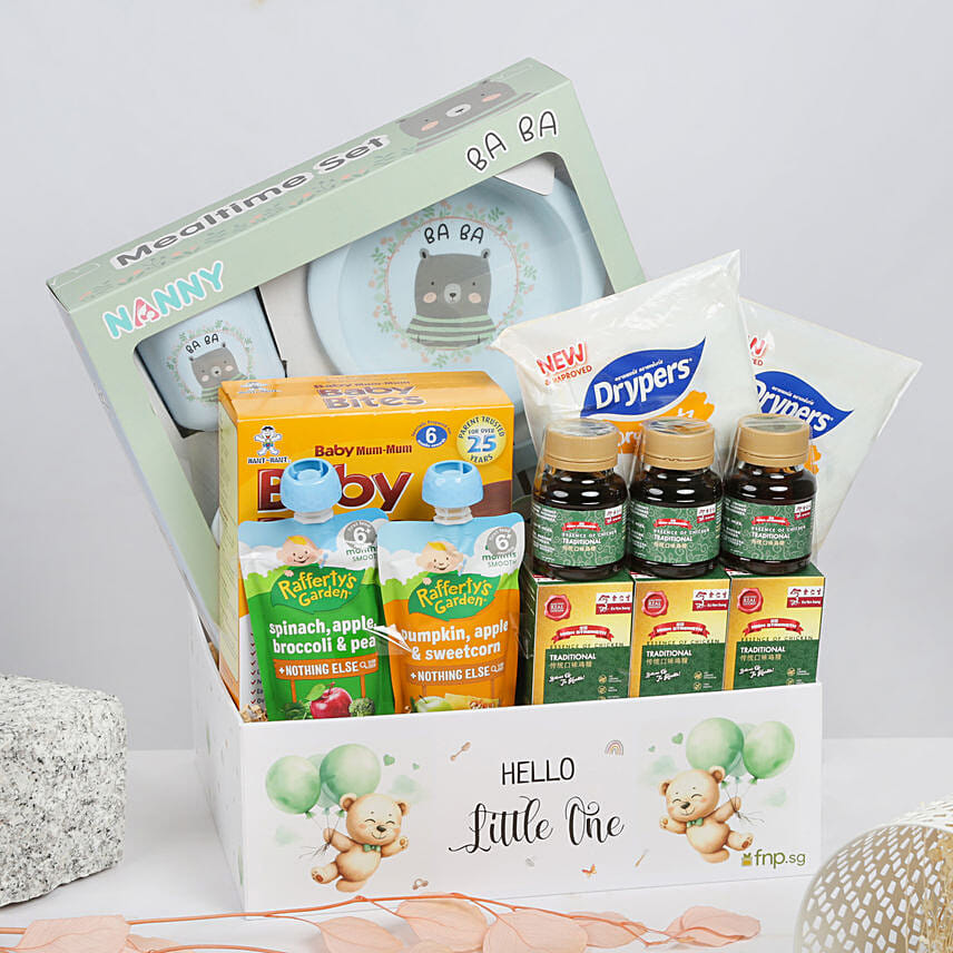 Wooden Tray Basket Baby Care Hamper: Nurses Day Gifts Singapore