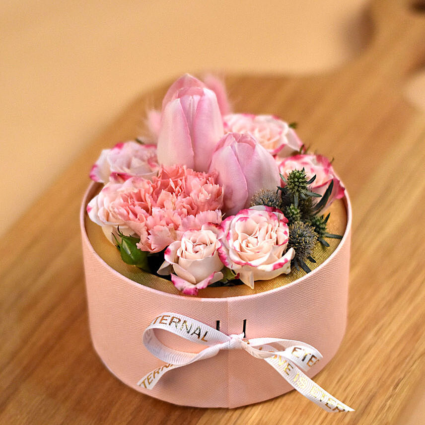 Soothing Flowers Round Box: Tulips Bouquet