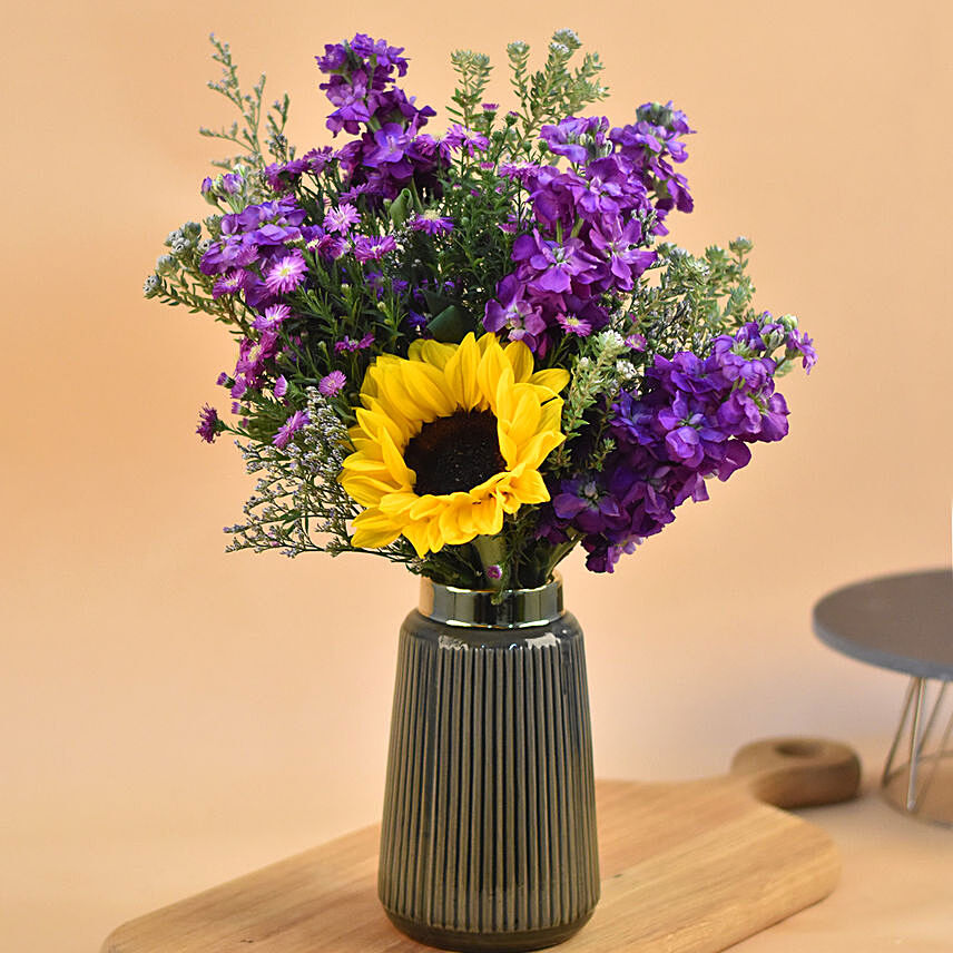 Vibrant Mixed Flowers Designer Vase: Sunflower Arrangements