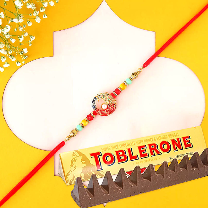 Sneh Aesthetic Colourful Pearls Rakhi with Toblerone: Raksha Bandhan Gifts For brother