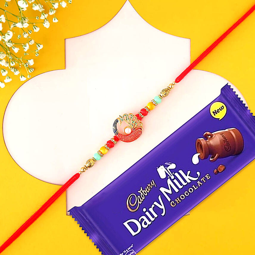 Sneh Aesthetic Colourful Pearls Rakhi with Dairy Milk: Raksha Bandhan Gifts For brother