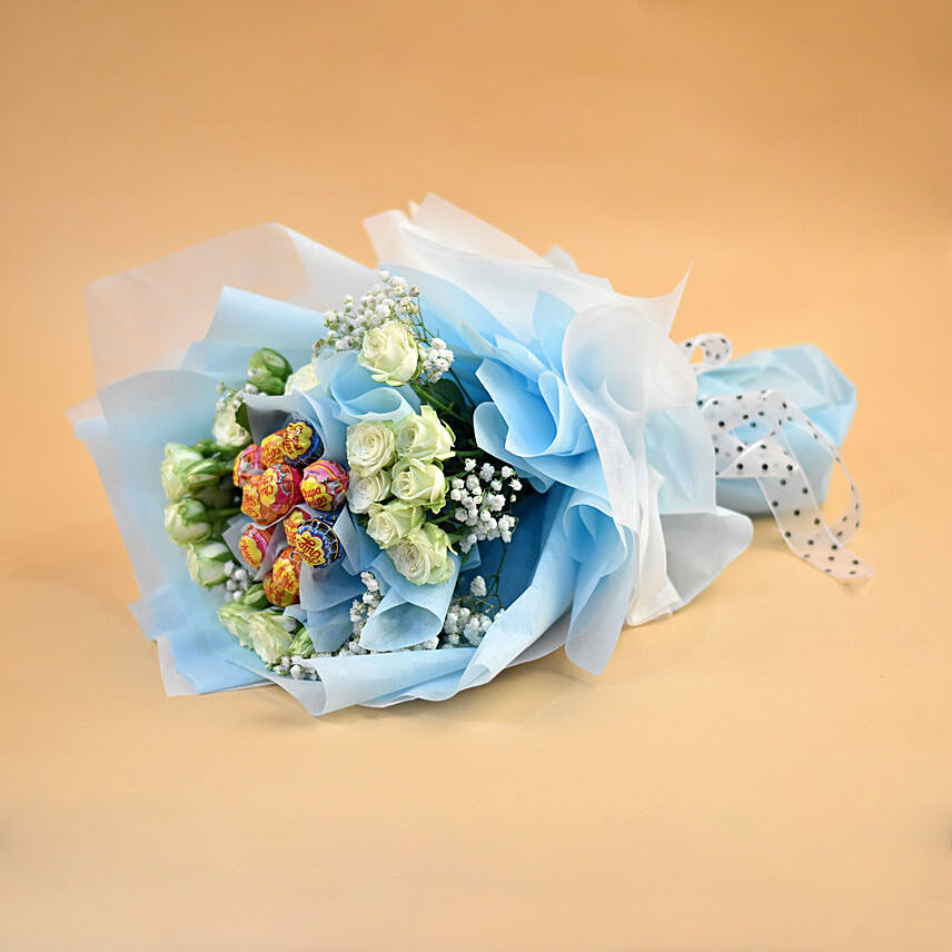 Beautifully Wrapped Roses & Chupa Chups Bouquet: Chocolate Bouquet Singapore