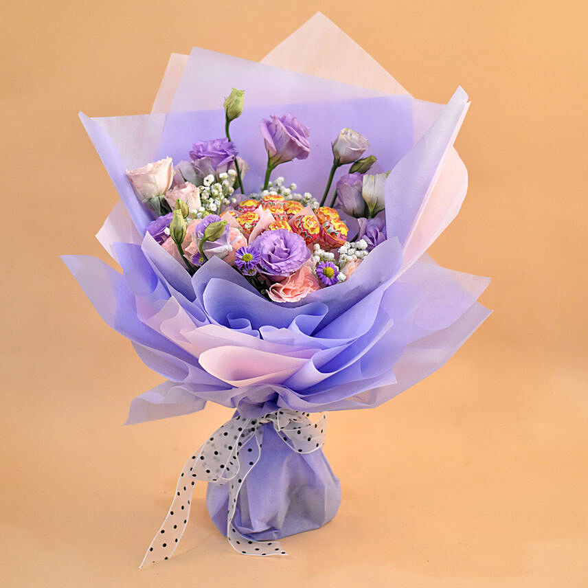 Lovely Mixed Flowers & Chupa Chups Bouquet: Chocolate Bouquets