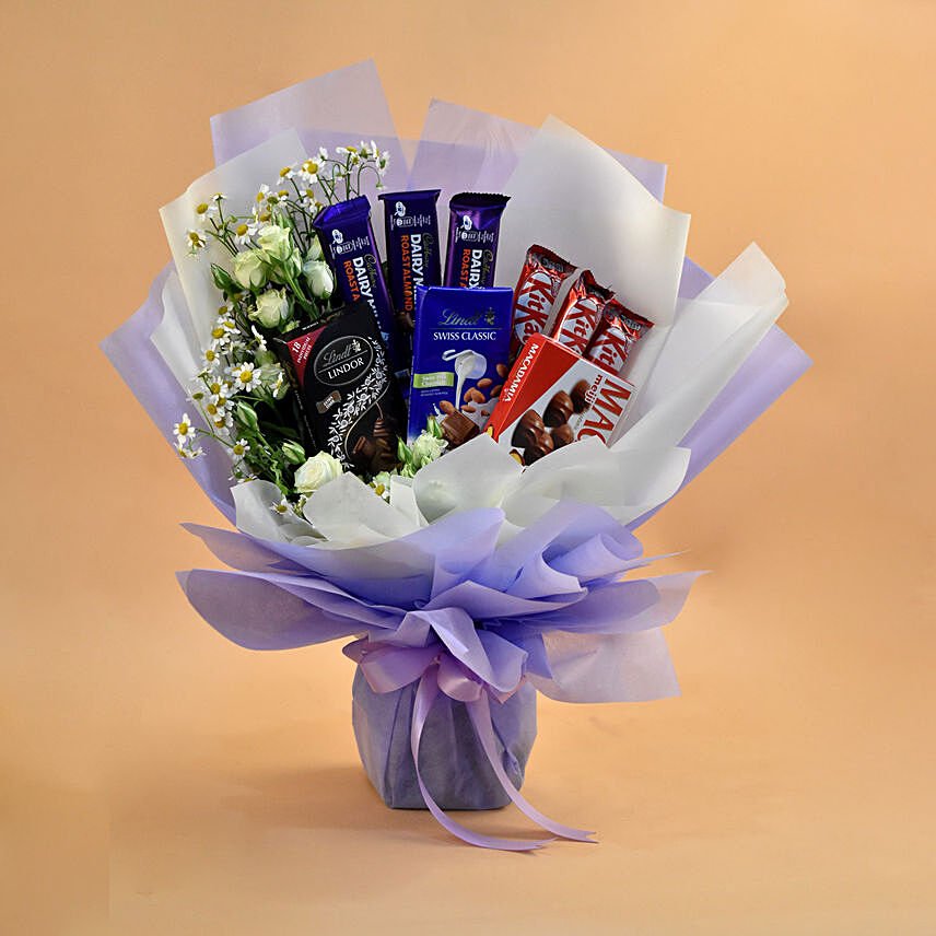 Serene Mixed Flowers & Chocolates Bouquet: women's day flowers