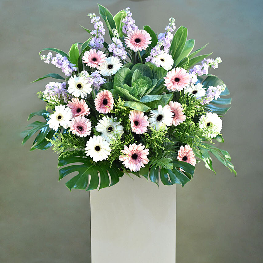 Serene Mixed Flowers Stand: Congratulations Flower Stand