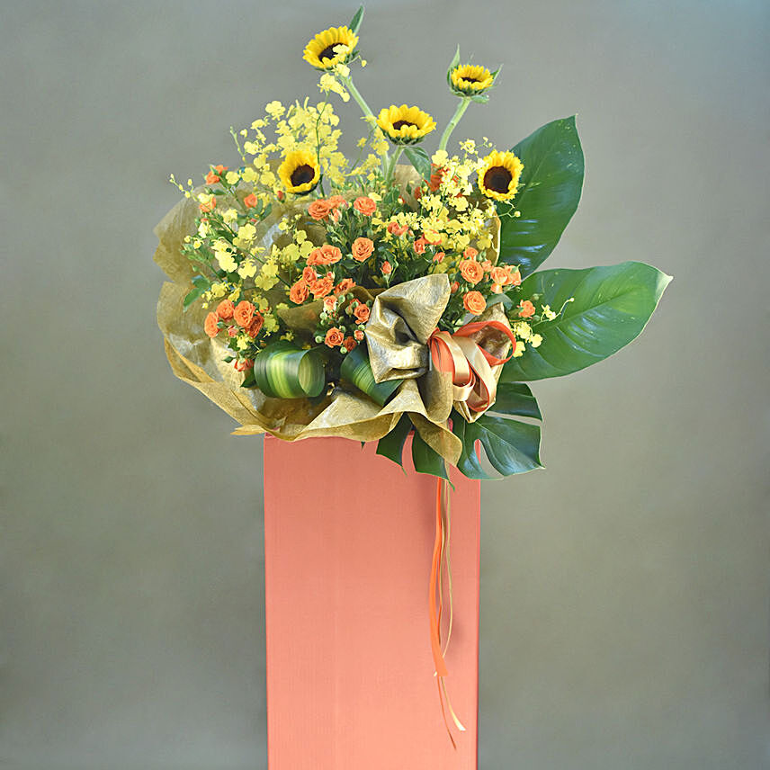 Vibrant Mixed Flowers Stand: congratulation flower stand