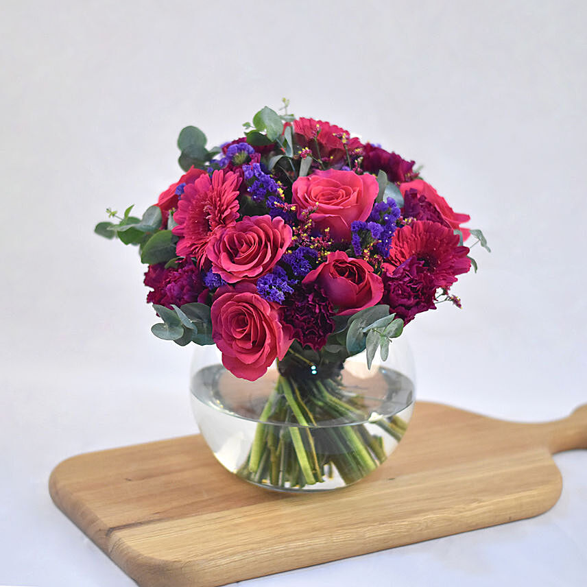 Beautiful Mixed Flowers Fish Bowl Vase: Birthday Flower Arrangements