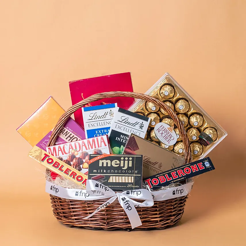 Exotic Chocolates Brown Willow Basket: Birthday Hampers 