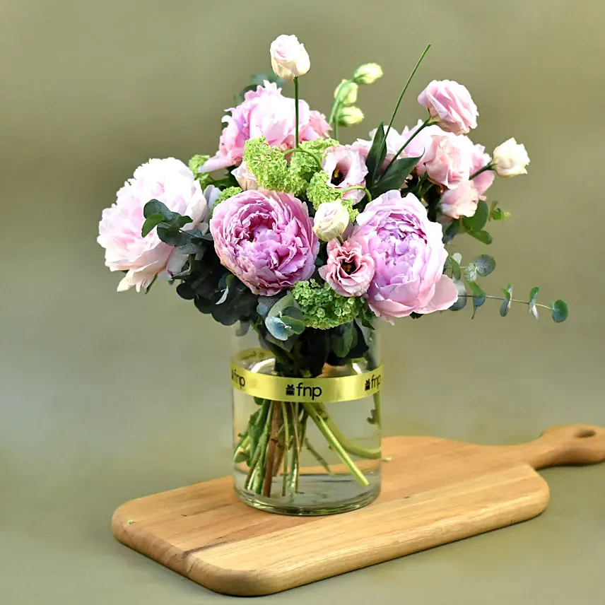 Refreshing Mixed Flower Cylindrical Vase: Peonies Flowers