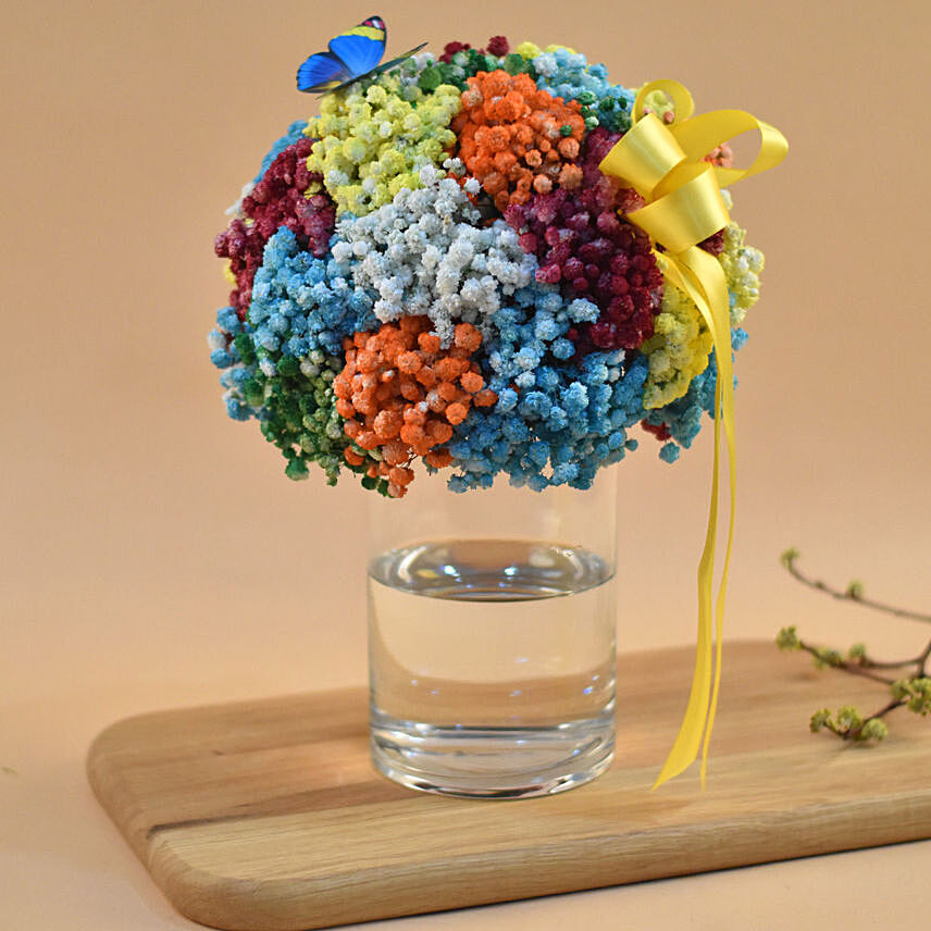 Colourful Baby Breath Cylindrical Vase: Flower Arrangements in Vase